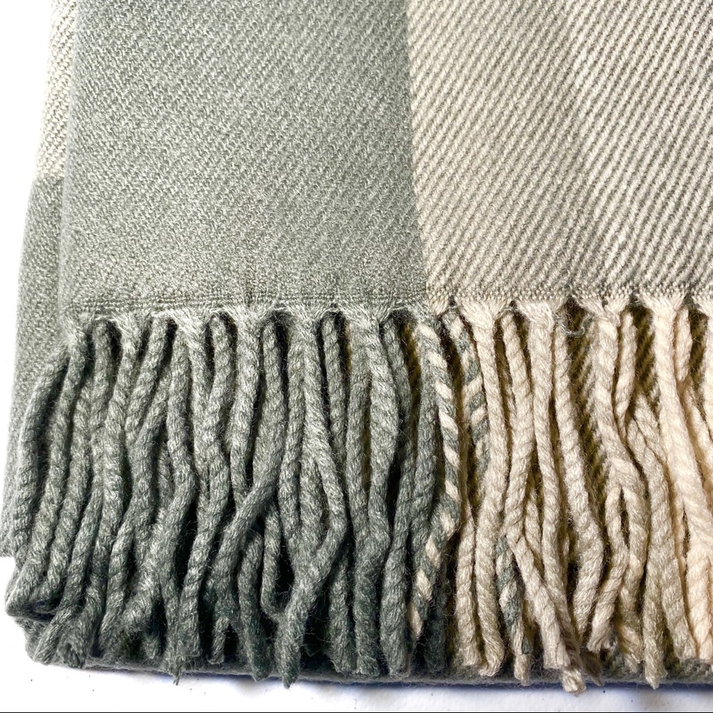 J. Crew Classic Plaid Scarf 77.5” Gray Ivory - Picture 5 of 8
